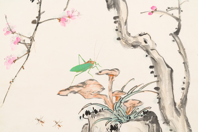 Wang Xuetao 王雪濤 (1903-1982): 'Oiseau et insectes', encre et couleur sur papier