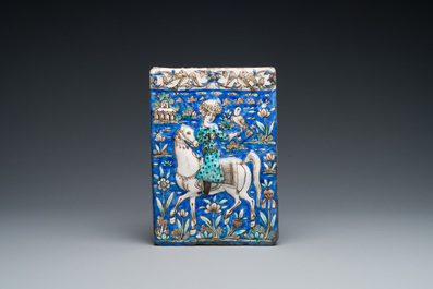 Six Qajar pottery tiles, Persia, 19th C.
