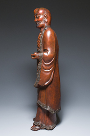 Importante sculpture de Damo en bois laqu&eacute; et polychrom&eacute;, Japon, Edo, dat&eacute;e 18/19&egrave;me