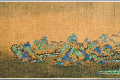 Ecole chinoise: 'Paysage montagneux', encre et couleurs sur soie, Qing