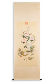 Chinese school: 'Flowers', ink and colour on paper, Cixi seal mark, 19th C.