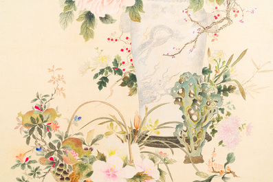 Chinese school: 'Flowers', ink and colour on paper, Cixi seal mark, 19th C.