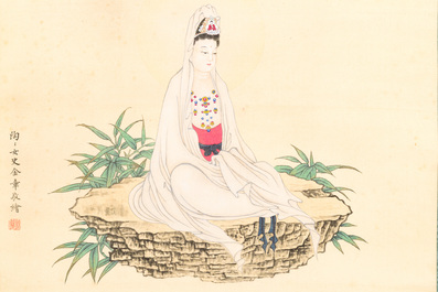 Jin Zhang 金章 (1884-1939) and Jin Cheng 金城 (1878-1926): 'Bodhisattva seated on a lotus throne', ink and colour on paper
