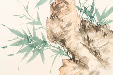 Wu Hufan 吳湖帆 (1894-1968): 'Bamboo and rocks', ink and colour on paper, dated 1949