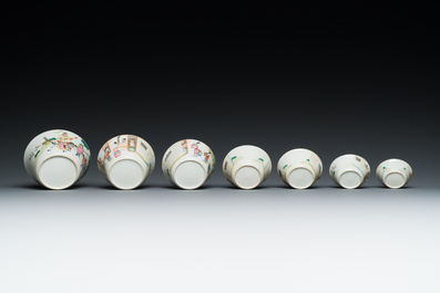 A set of seven Chinese famille rose nesting bowls, Daoguang