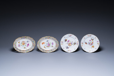 Nineteen polychrome Dresden porcelain plates and dishes, Meyers &amp; Sohn, Germany, 19th C.