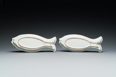 A pair of Dutch Delft blue and white herring dishes, 18th C.