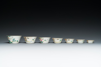 A set of seven Chinese famille rose nesting bowls, Daoguang
