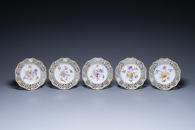 Nineteen polychrome Dresden porcelain plates and dishes, Meyers &amp; Sohn, Germany, 19th C.