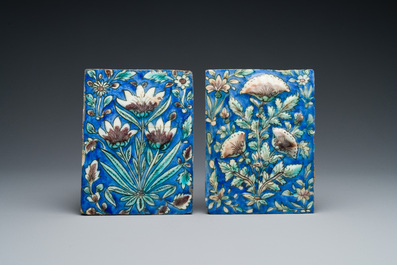 Six Qajar pottery tiles, Persia, 19th C.
