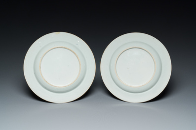 A Chinese grisaille armorial dish and two plates for the Dutch, English and Scottish markets, Qianlong
