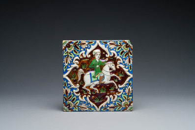 Six Qajar pottery tiles, Persia, 19th C.