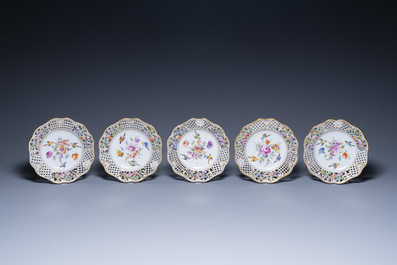 Nineteen polychrome Dresden porcelain plates and dishes, Meyers &amp; Sohn, Germany, 19th C.