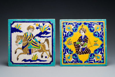 Six Qajar pottery tiles, Persia, 19th C.