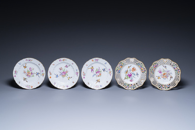 Nineteen polychrome Dresden porcelain plates and dishes, Meyers &amp; Sohn, Germany, 19th C.