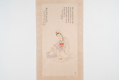 Mei Lanfang 梅蘭芳 (1894-1961): 'Bodhisattva' and Ma Jin 馬晉 (1900-1970): 'Calligraphy', ink and colour on paper, dated 1948