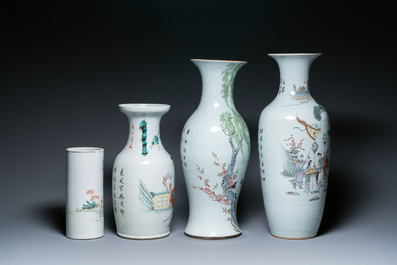 Quatre vases en porcelaine de Chine qianjiang cai, 19/20&egrave;me