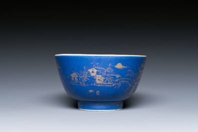 Twee Chinese blauw-witte theepotten, &eacute;&eacute;n in Yixing en een poederblauwe kop en schotel, Kangxi en later