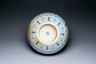 A large Chinese blue and white bottle vase, Qianlong mark, 19/20th C.