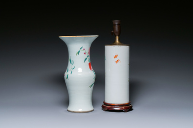 A Chinese famille rose 'nine peaches' vase and a lamp-mounted hat stand, 19th C.