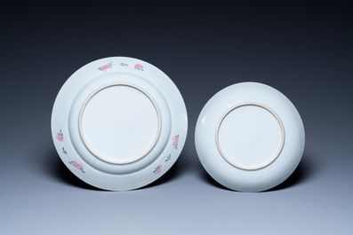 A Chinese famille rose 'birds' dish and a 'quails' plate, Yongzheng/Qianlong