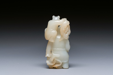 A Chinese white and russet jade sculpture of two boys, Qing