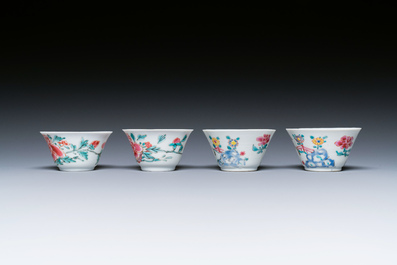 Vier Chinese famille rose koppen en schotels, Yongzheng