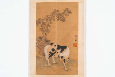 Suiveur de Zhao Mengfu 趙孟頫 (1254-1322): 'Quatre chevaux', encre et couleurs sur soie, 19/20&egrave;me