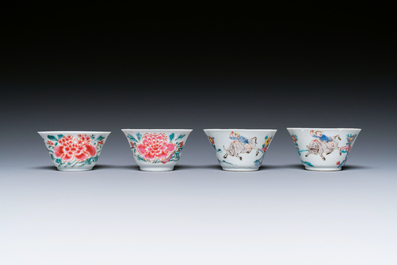 Vier Chinese famille rose koppen en schotels, Yongzheng