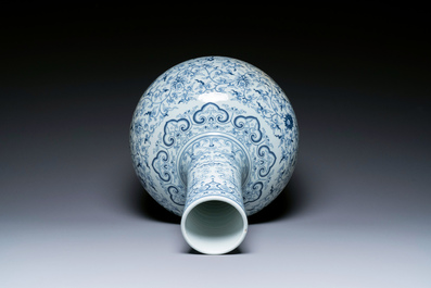 A large Chinese blue and white bottle vase, Qianlong mark, 19/20th C.