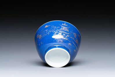 Twee Chinese blauw-witte theepotten, &eacute;&eacute;n in Yixing en een poederblauwe kop en schotel, Kangxi en later