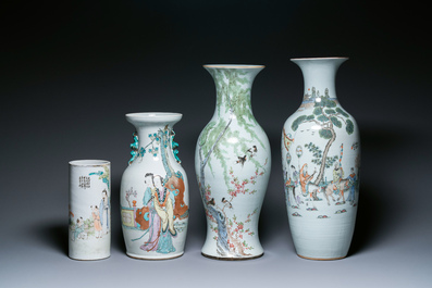 Quatre vases en porcelaine de Chine qianjiang cai, 19/20&egrave;me