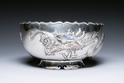 A Chinese silver 'dragon' bowl, Wang Hing, Canton, 19th C.