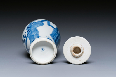 A Chinese blue and white covered vase and a verte-Imari plate, Kangxi