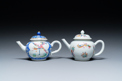 Two unusual Chinese famille rose teapots and covers, Yongzheng/Qianlong