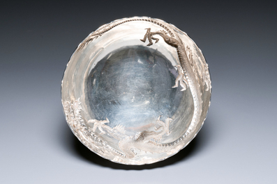 A Chinese silver 'dragon' bowl, Wang Hing, Canton, 19th C.