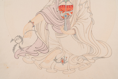 Mei Lanfang 梅蘭芳 (1894-1961): 'Bodhisattva' and Ma Jin 馬晉 (1900-1970): 'Calligraphy', ink and colour on paper, dated 1948