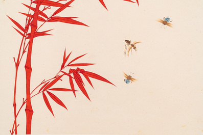 Follower of Yu Fei'an 于非闇 (1889-1959): 'Bamboo and butterfly', ink and colour on paper, dated 1944