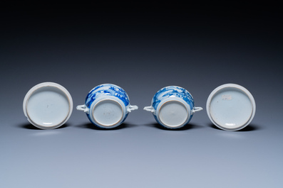 A pair of Chinese blue and white bowls and covers, Kangxi
