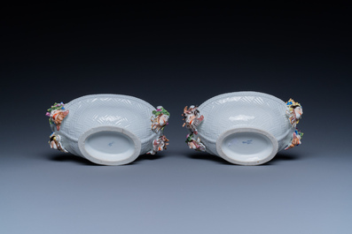 A pair of oval polychrome Meissen porcelain 'four seasons' baskets with insects, Germany, ca. 1745