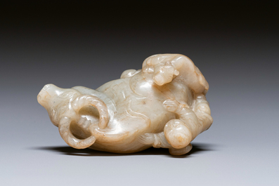 A Chinese jade 'boy on a buffalo' group, Qing