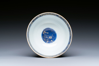 Twee Chinese blauw-witte theepotten, &eacute;&eacute;n in Yixing en een poederblauwe kop en schotel, Kangxi en later