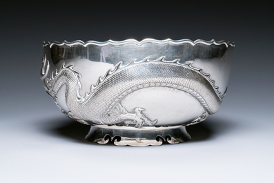 A Chinese silver 'dragon' bowl, Wang Hing, Canton, 19th C.