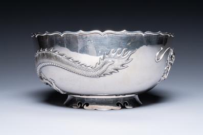 A Chinese silver 'dragon' bowl, Wang Hing, Canton, 19th C.