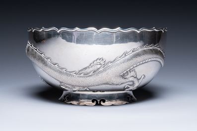 A Chinese silver 'dragon' bowl, Wang Hing, Canton, 19th C.