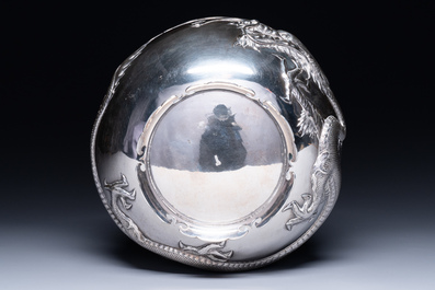 A Chinese silver 'dragon' bowl, Wang Hing, Canton, 19th C.