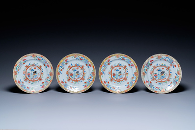 Four Chinese famille rose 'antiquities' dishes, Yongzheng