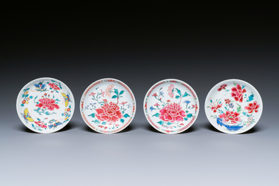 Vier Chinese famille rose koppen en schotels, Yongzheng