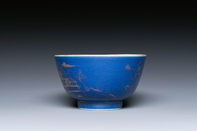 Twee Chinese blauw-witte theepotten, &eacute;&eacute;n in Yixing en een poederblauwe kop en schotel, Kangxi en later
