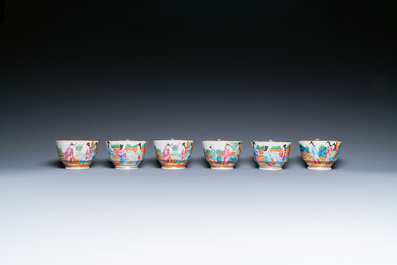 Een Chinees Canton famille rose 14-delig koffie- en theeservies, 19e eeuw